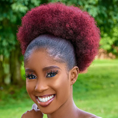 Large Afro Synthetic Puff Drawstring Ponytail 10 Inch Short Kinky Curly Hair Ponytail Hair Extensions with 2 Clips