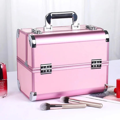 Makeup Train Case Aluminum Alloy Case Pedicure Tool Box with Handle Cosmetic Box Portable Makeup Case Organizer