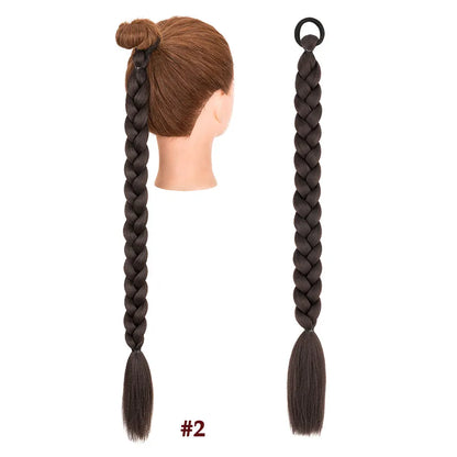 Benehair 24inch Long Braid Ponytail Extension with Elastic Tie Braid Hair Natural Soft Synthetic Hairpieces for Women Daily Wear