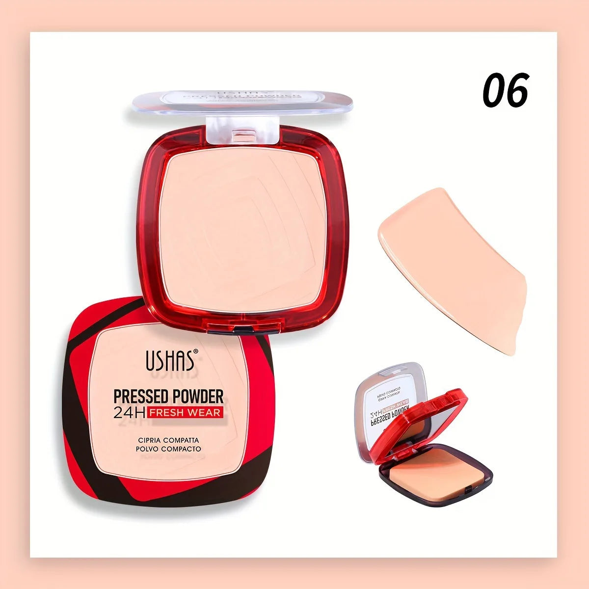 USHAS Makeup Powder Compact Setting Concealing Long-Lasting Waterproof Moisturizing Non-Caking