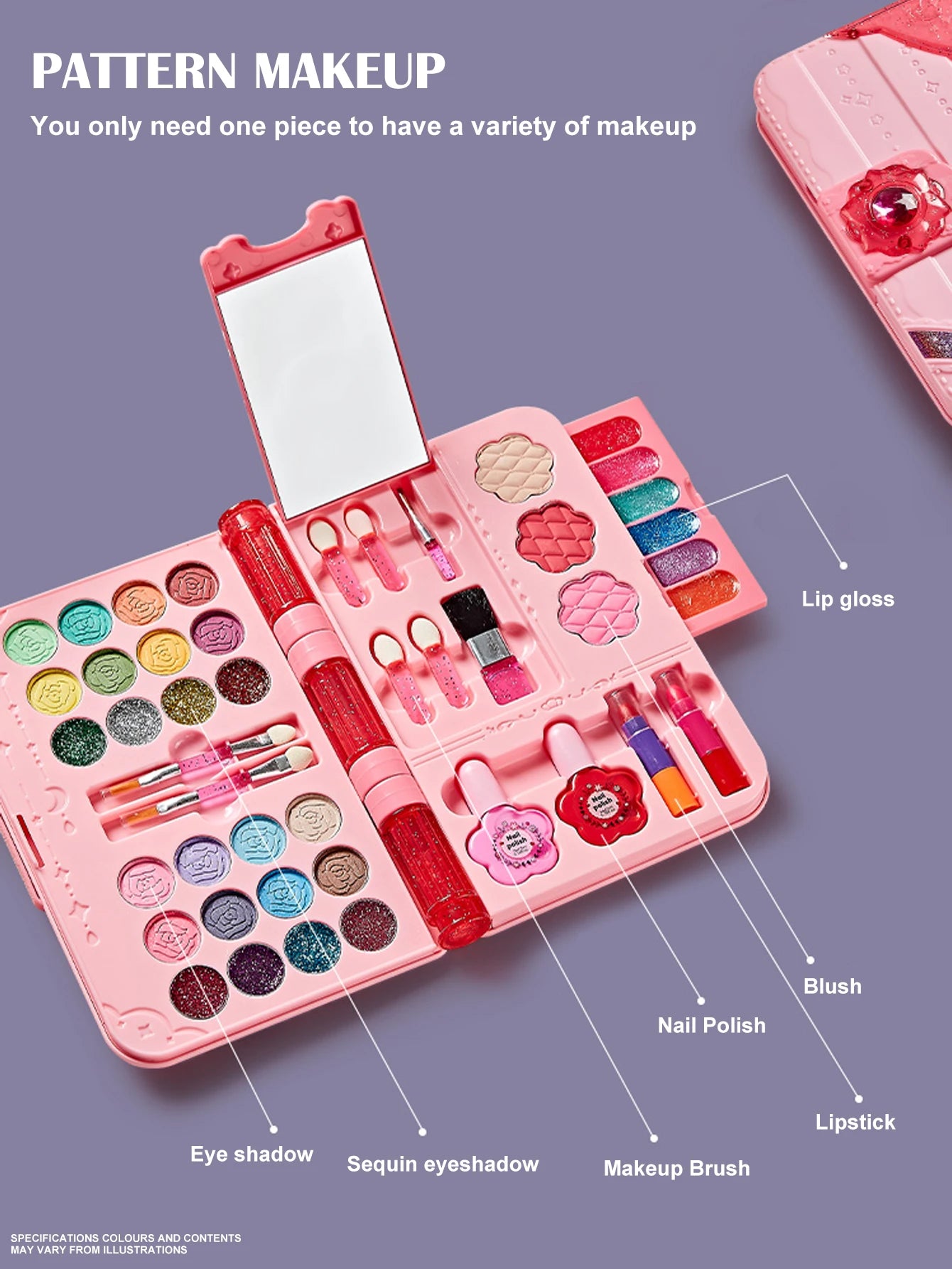 Kids Makeup Kit for Girl, Washable Play Make Up Toys Set with Mirror, Beauty Dress Up Set Toys for Age 3 4 5 6 7 8 9 10 11 12 Ye