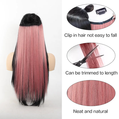 20 Inch Long Synthetic Straight Clip-In Hair Extensions for Women - Vibrant Colors, Synthetic Fiber, Easy to Use