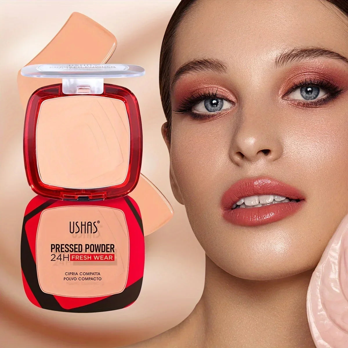 USHAS Makeup Powder Compact Setting Concealing Long-Lasting Waterproof Moisturizing Non-Caking