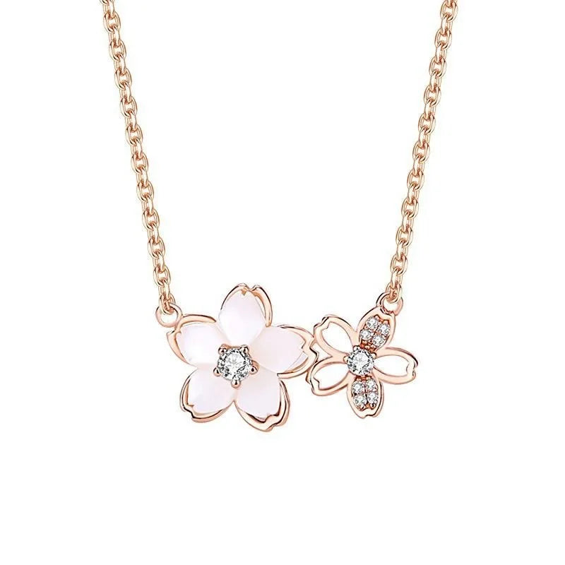 Luxury Shiny Sakura Pendant for Women Fashion Trendy Stereoscopic Flower Necklace High Quality Jewelry Women