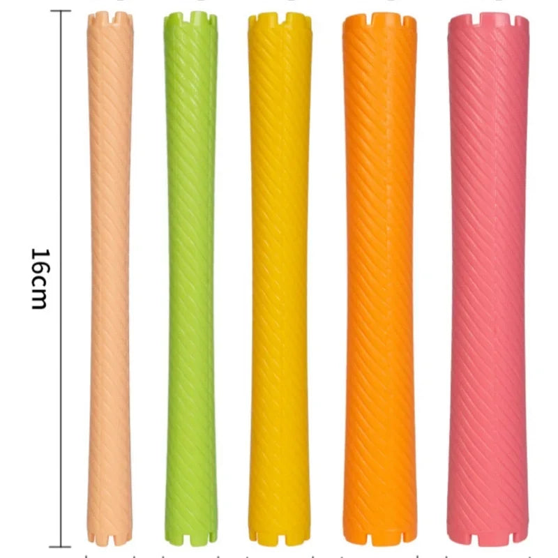 6pcs Heatless Lengthened Hair Roller Stick Perm Tools Hollow Design Spiral Hair Curlers Magic Curls DIY Curly Hair Styling Kit