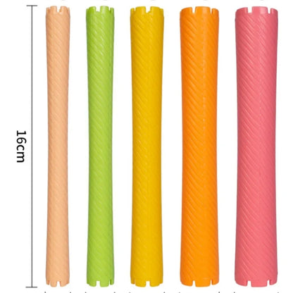 6pcs Heatless Lengthened Hair Roller Stick Perm Tools Hollow Design Spiral Hair Curlers Magic Curls DIY Curly Hair Styling Kit