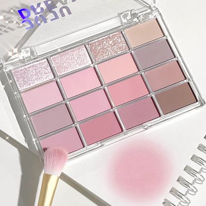 16-Color Eyeshadow Palette Matte & Shimmer – Nude Earth Tones, Silky Blendable Texture, Korean Style Natural Eye Makeup Look