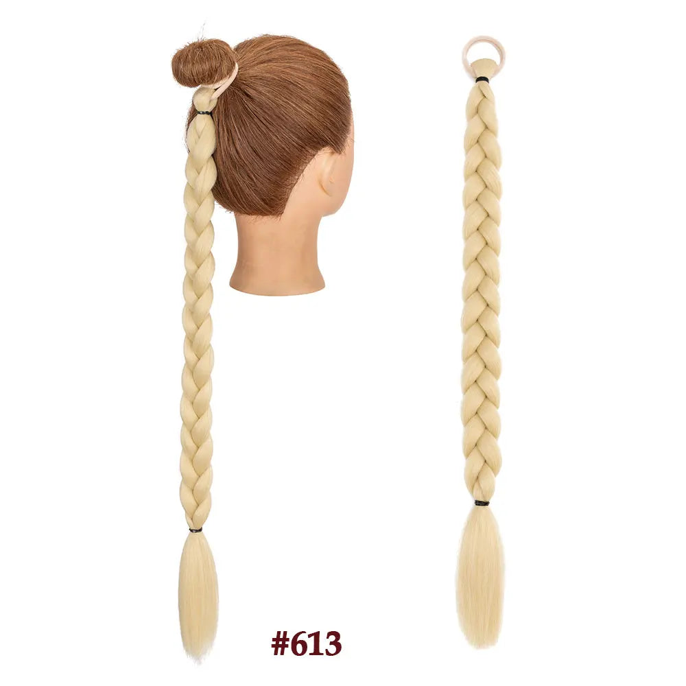 Benehair 24inch Long Braid Ponytail Extension with Elastic Tie Braid Hair Natural Soft Synthetic Hairpieces for Women Daily Wear
