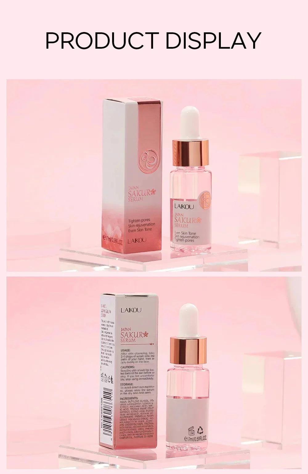 Japan Sakura Wrinkle Remover Face Serum Cream Anti-Aging Fade Fine Lines Lift Firming Vitamin C Whitening Rejuvenation Skin Care