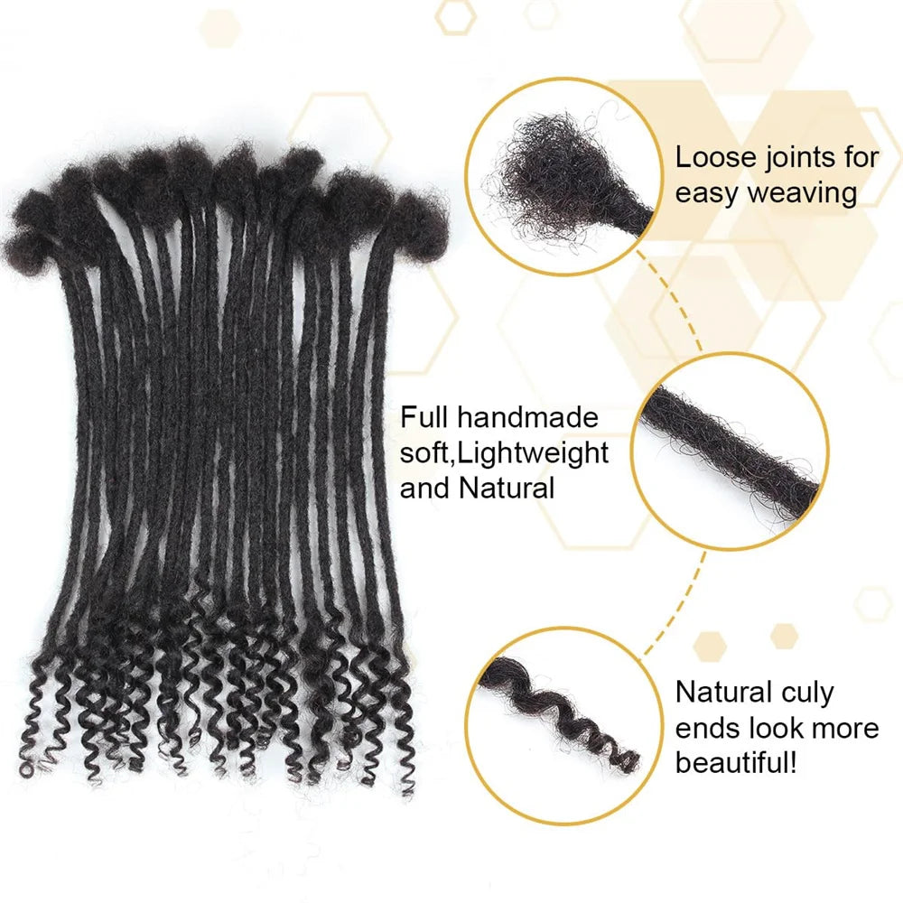 12 Inch 40 Strands 0.4cm Width 100% Human Hair Dreadlock Extensions Curly Ends Handmade Permanent loc Extensions Can Be Dyed