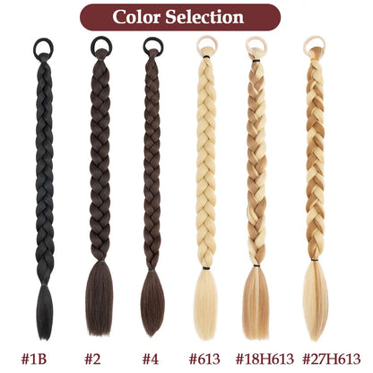 Benehair 24inch Long Braid Ponytail Extension with Elastic Tie Braid Hair Natural Soft Synthetic Hairpieces for Women Daily Wear