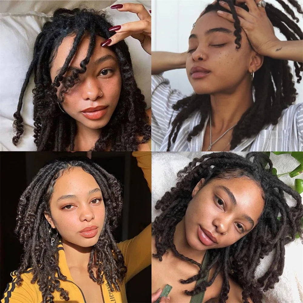12 Inch 40 Strands 0.4cm Width 100% Human Hair Dreadlock Extensions Curly Ends Handmade Permanent loc Extensions Can Be Dyed