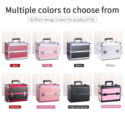 Makeup Train Case Aluminum Alloy Case Pedicure Tool Box with Handle Cosmetic Box Portable Makeup Case Organizer
