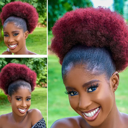 Large Afro Synthetic Puff Drawstring Ponytail 10 Inch Short Kinky Curly Hair Ponytail Hair Extensions with 2 Clips