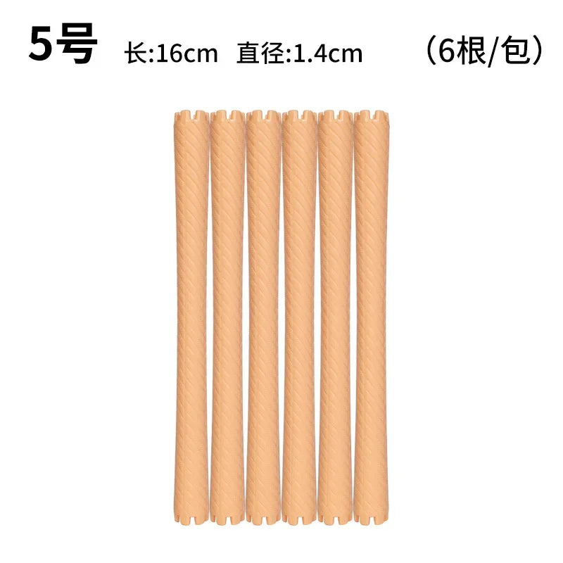 6pcs Heatless Lengthened Hair Roller Stick Perm Tools Hollow Design Spiral Hair Curlers Magic Curls DIY Curly Hair Styling Kit