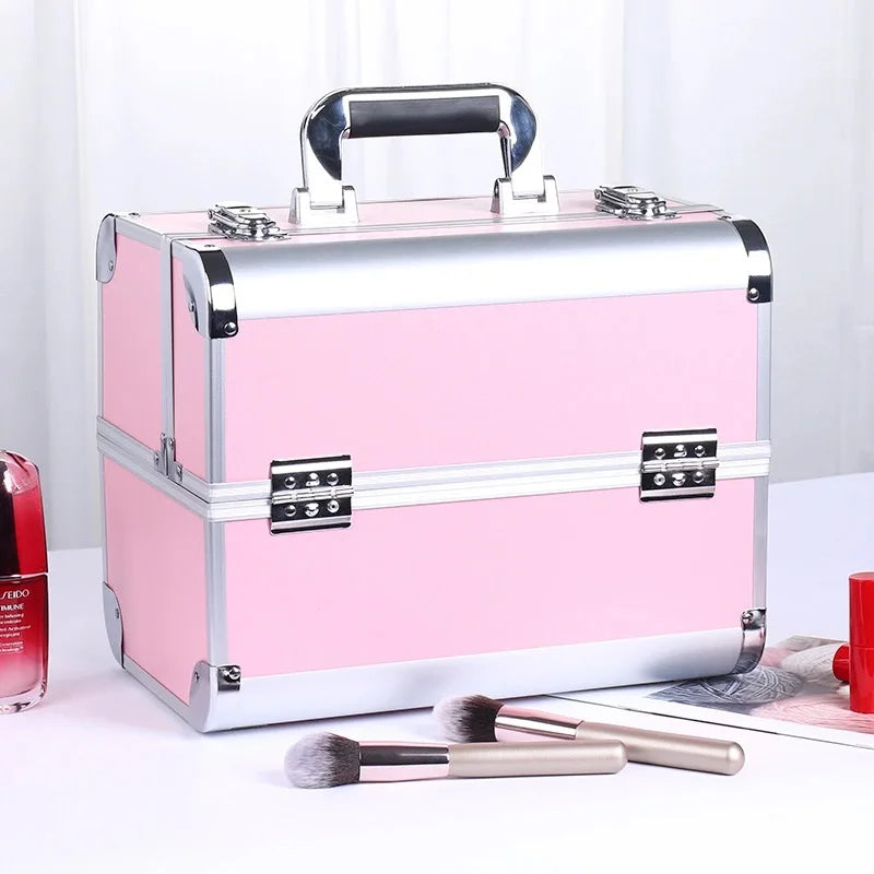 Makeup Train Case Aluminum Alloy Case Pedicure Tool Box with Handle Cosmetic Box Portable Makeup Case Organizer