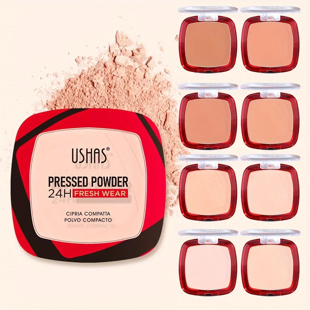 USHAS Makeup Powder Compact Setting Concealing Long-Lasting Waterproof Moisturizing Non-Caking