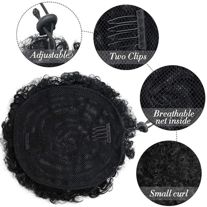 Large Afro Synthetic Puff Drawstring Ponytail 10 Inch Short Kinky Curly Hair Ponytail Hair Extensions with 2 Clips